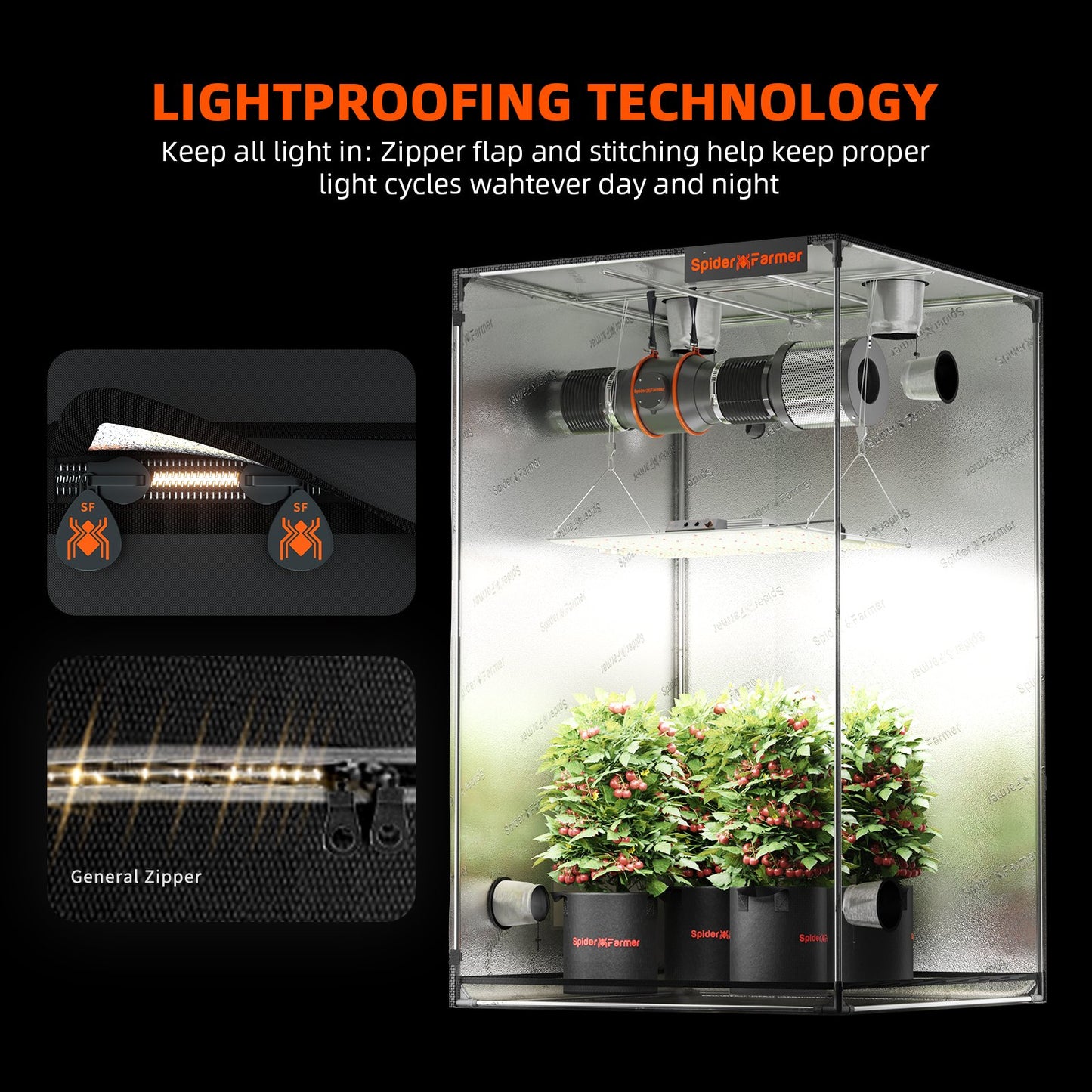 Pre-Order/Vorverkauf】Spider Farmer 90x90x180cm Indoor Grow Tent 1680D High reflective Grow Box