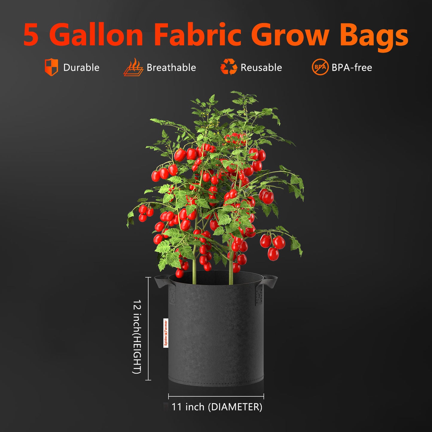 Spider Farmer 5 Gallon Planting Grow Bag 5 Packs