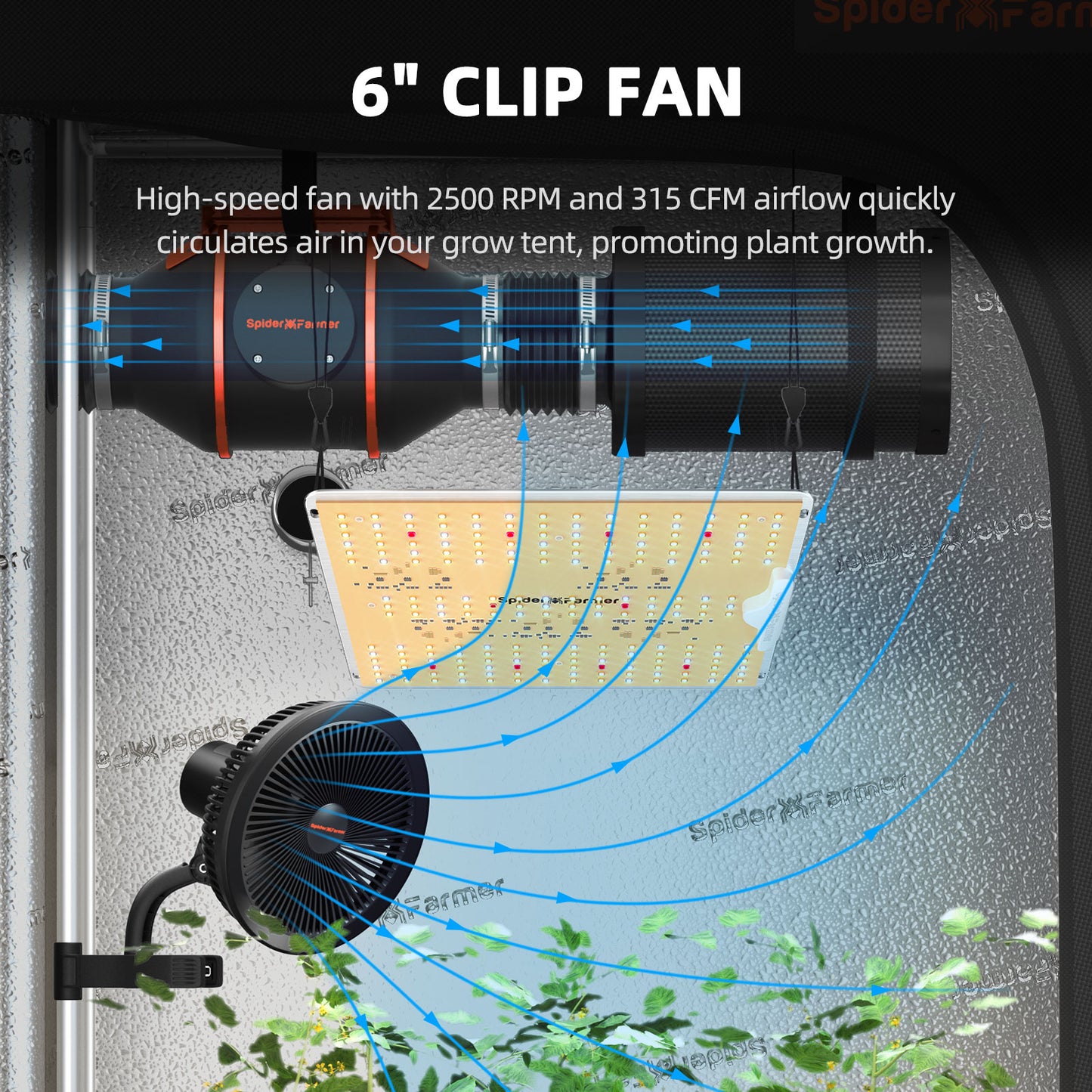 2024 Spider Farmer® 60x60x140cm Complete Grow Tent Kit丨SF1000D Full Spectrum LED Grow Light丨6” Clip Fan丨4” Ventilation System with Speed Controller