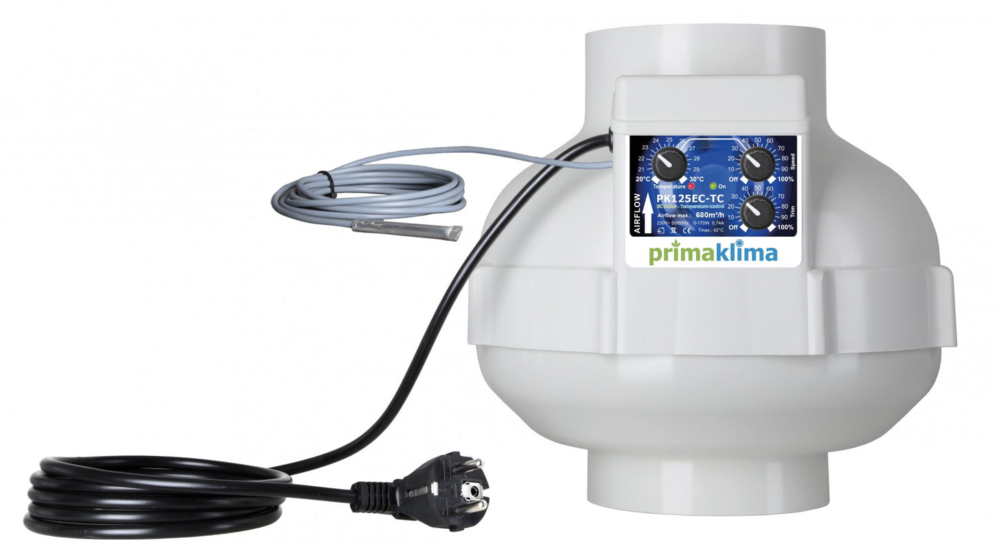 Prima Klima Rohrventilator PK125-EC-TC 125 mm - 680 m3/Std, EC motor + Temperatur geregelt