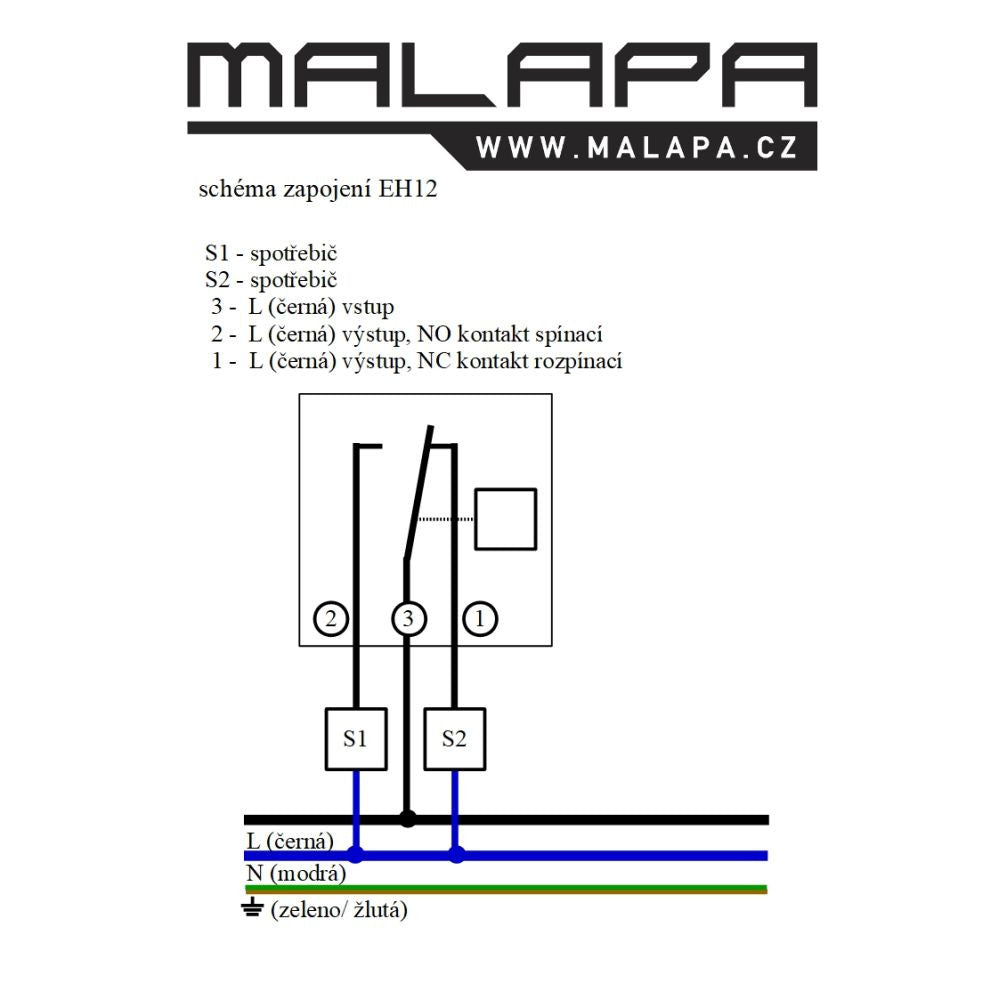 MALAPA EH12 - mechanical weekly time switch (DIN/rail/mounting hole)