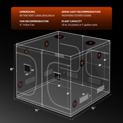 Spider Farmer 240x240x200cm Indoor Grow Tent 1680D （Free Grow Bag）