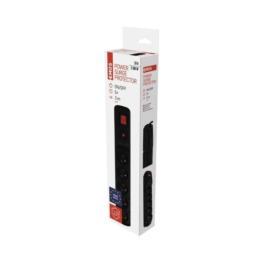 Emos surge protection for 5 sockets 3 m, 3x1 mm, black