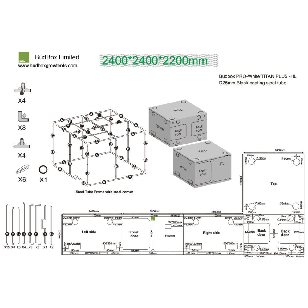 BudBox Silver PRO Titan+ HL 240x240x220 cm