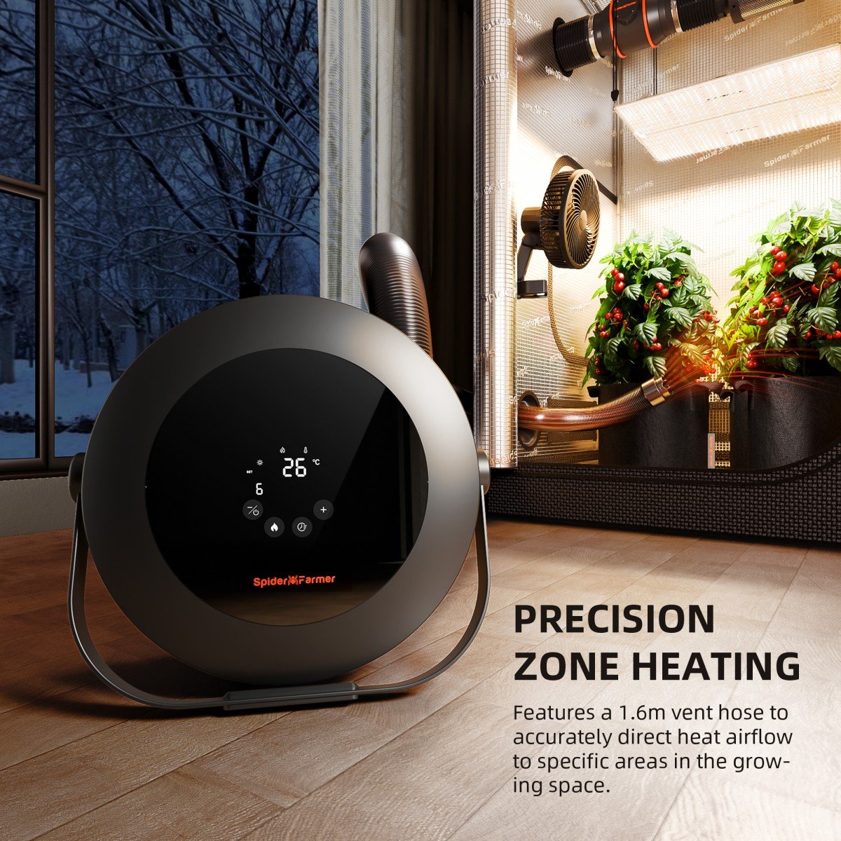 €89.99 Use Coupon丨2025 Spider Farmer 540W Indoor Space Heater with Temp, Day/Night Sensors – 4 Modes &amp; 24H Timer 