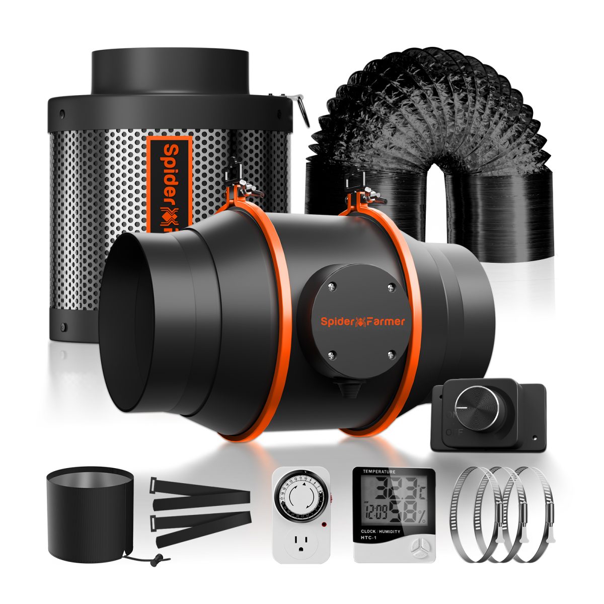 Spider Farmer 6 Inch Inline Fan Air Carbon Filter Ducting Belüftungssystem with Speed Controller