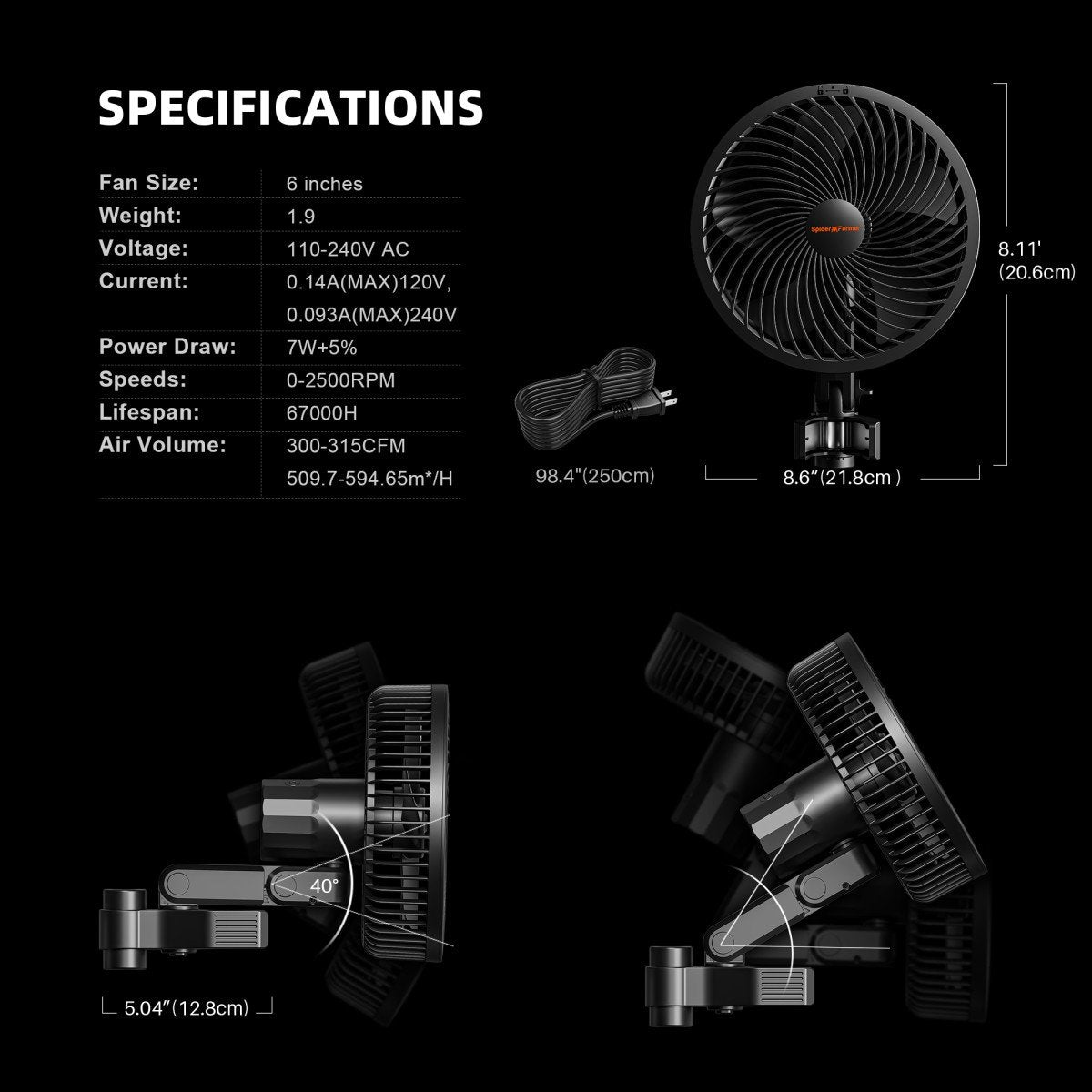 PREORDER 2025 New Version Spider Farmer® 6-inch Clip Fan for Grow Tents