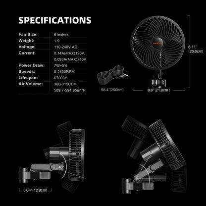 PREORDER 2025 New Version Spider Farmer® 6-inch Clip Fan for Grow Tents