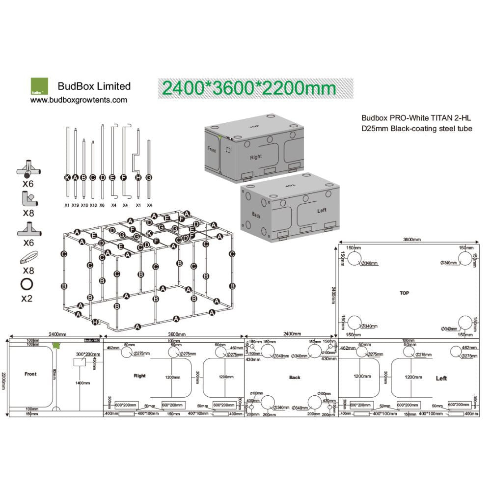 BudBox Silver PRO Titan II-HL 360x240x220 cm