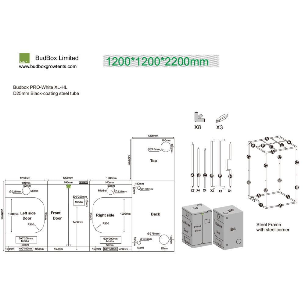 BudBox Silver PRO XL-HL 120x120x220 cm