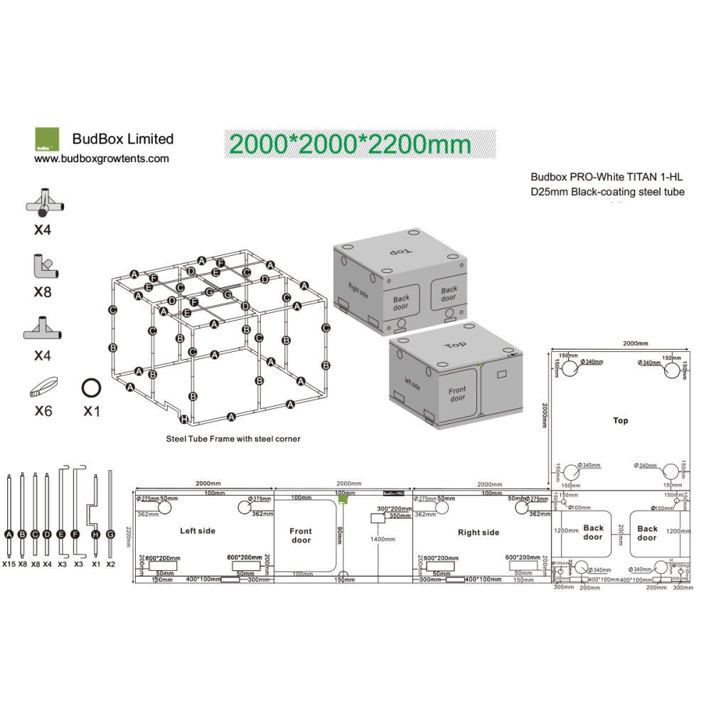 BudBox Silver PRO Titan I-HL 200x200x220 cm