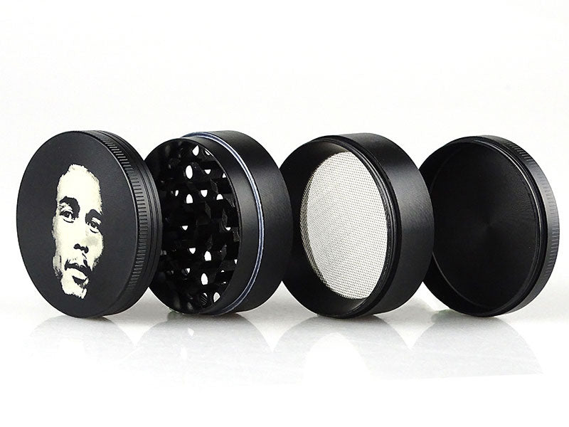 Grinder "Bob Marley" 4-tlg., Schwarz, 37 x 50 mm