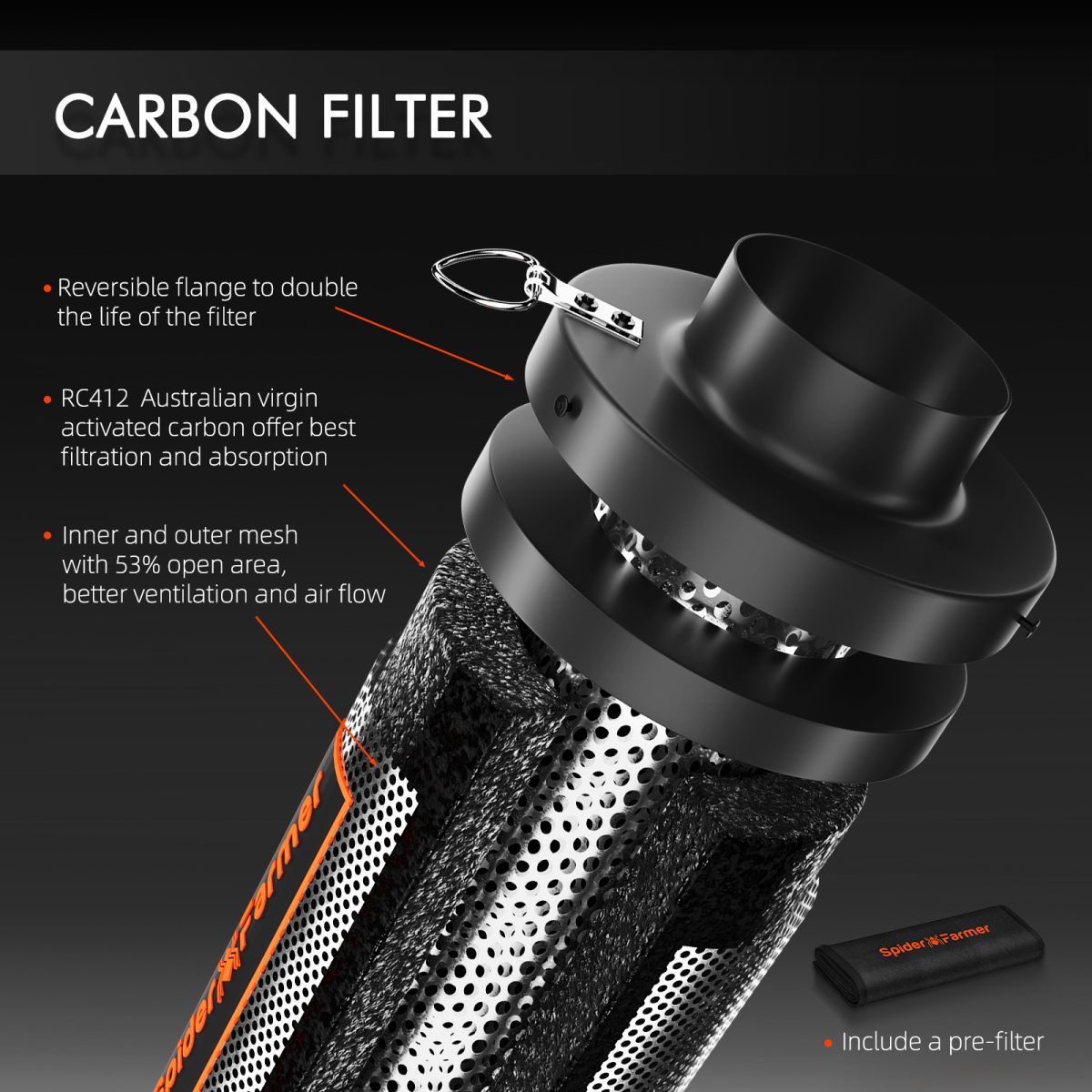 Spider Farmer 6 Inch Inline Fan Air Carbon Filter Ducting Belüftungssystem with Speed Controller