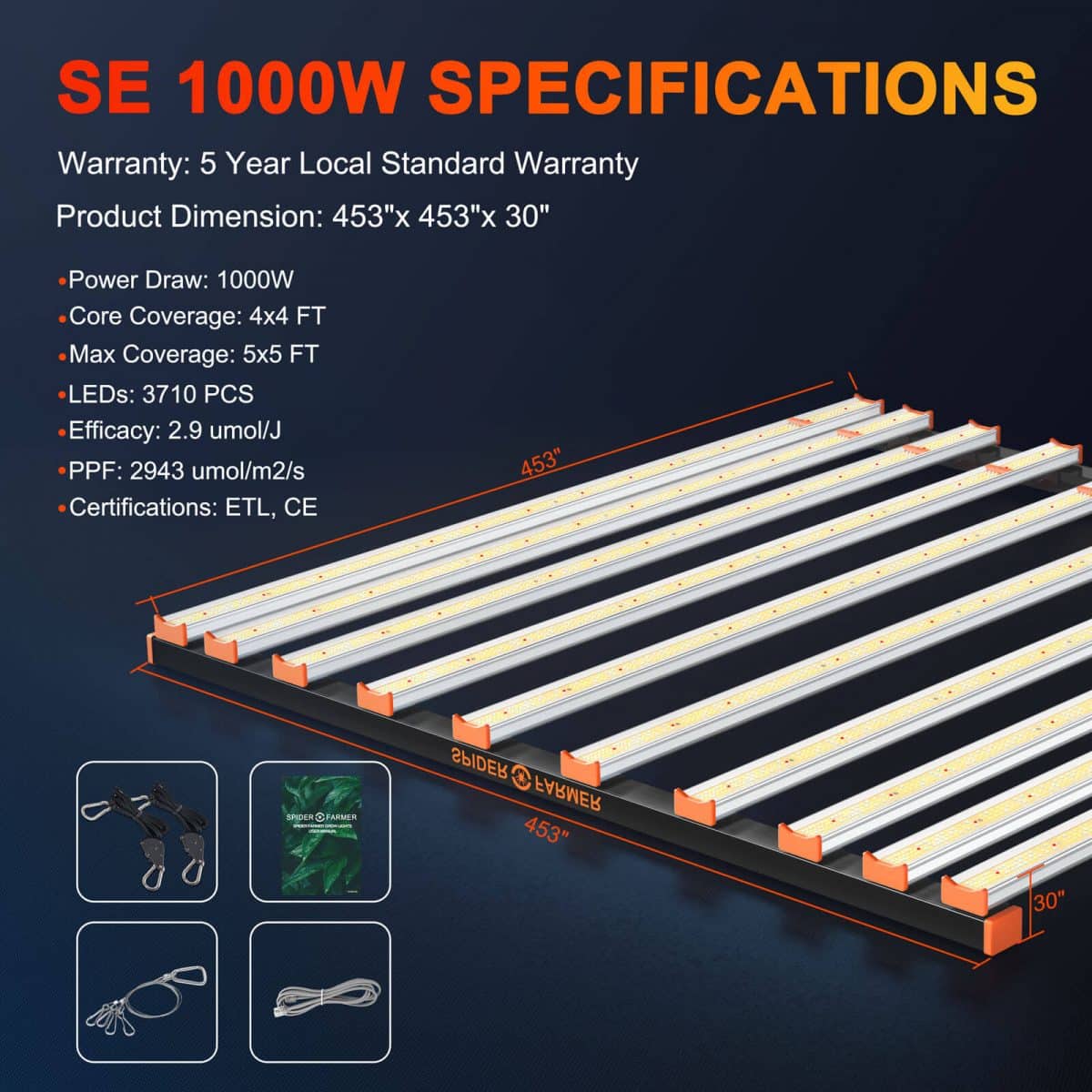 Spider Farmer SE 1000W LED Grow Light CO2 Horticulture Commercial Vertical Lampe