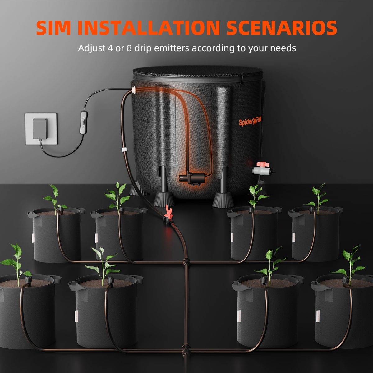 Spider Farmer Automatic Drip Irrigation System for Plants Water Pump with 8 Drip Emitters 