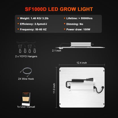 2025 Newest Version Spider Farmer SF1000D 100W Full Spectrum LED Plant Lamp 