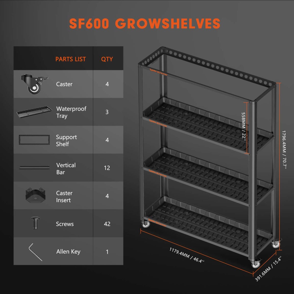 Spider Farmer 3 Tiers Metal Plant Stand with Plant Trays 