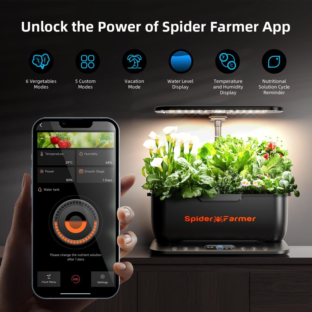 2025 Spider Farmer SmartG12 Hydroponics Growing System Indoor Herb Garden With APP &amp; Wifi Controlled For Gifts, Kitchen, Vegetable 