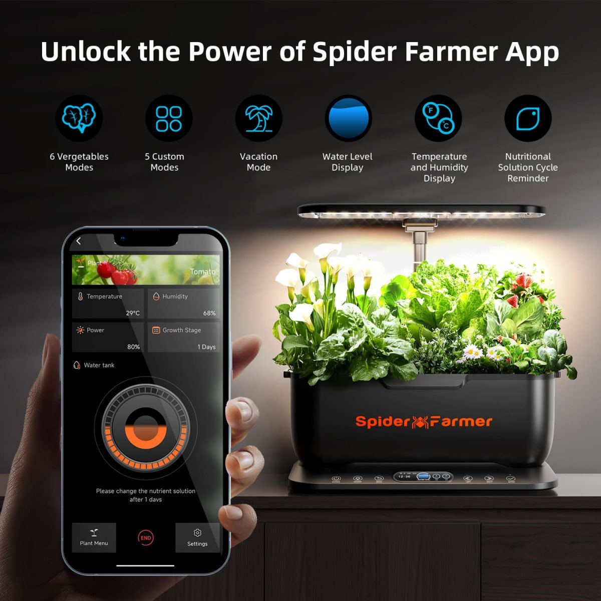 2025 Spider Farmer SmartG12 Hydroponics Growing System Indoor Herb Garden With APP & Wifi Controlled For Gifts, Kitchen, Vegetable