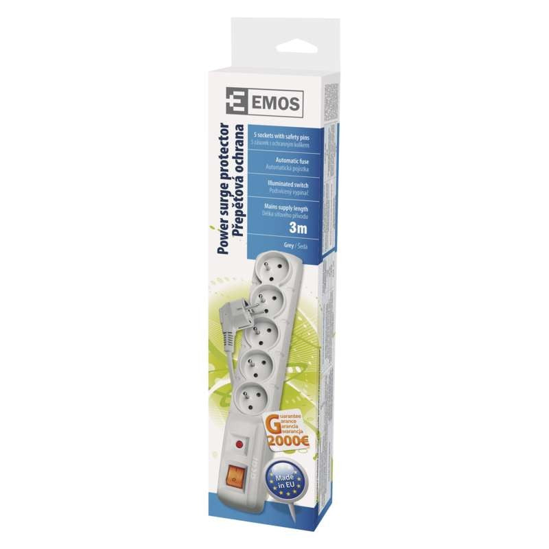 Emos surge protection 5 sockets 3 m, 3x1 mm, white