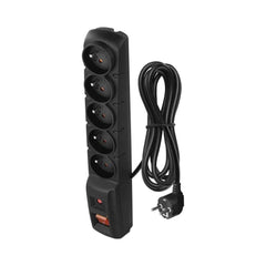 Emos surge protection for 5 sockets 3 m, 3x1 mm, black