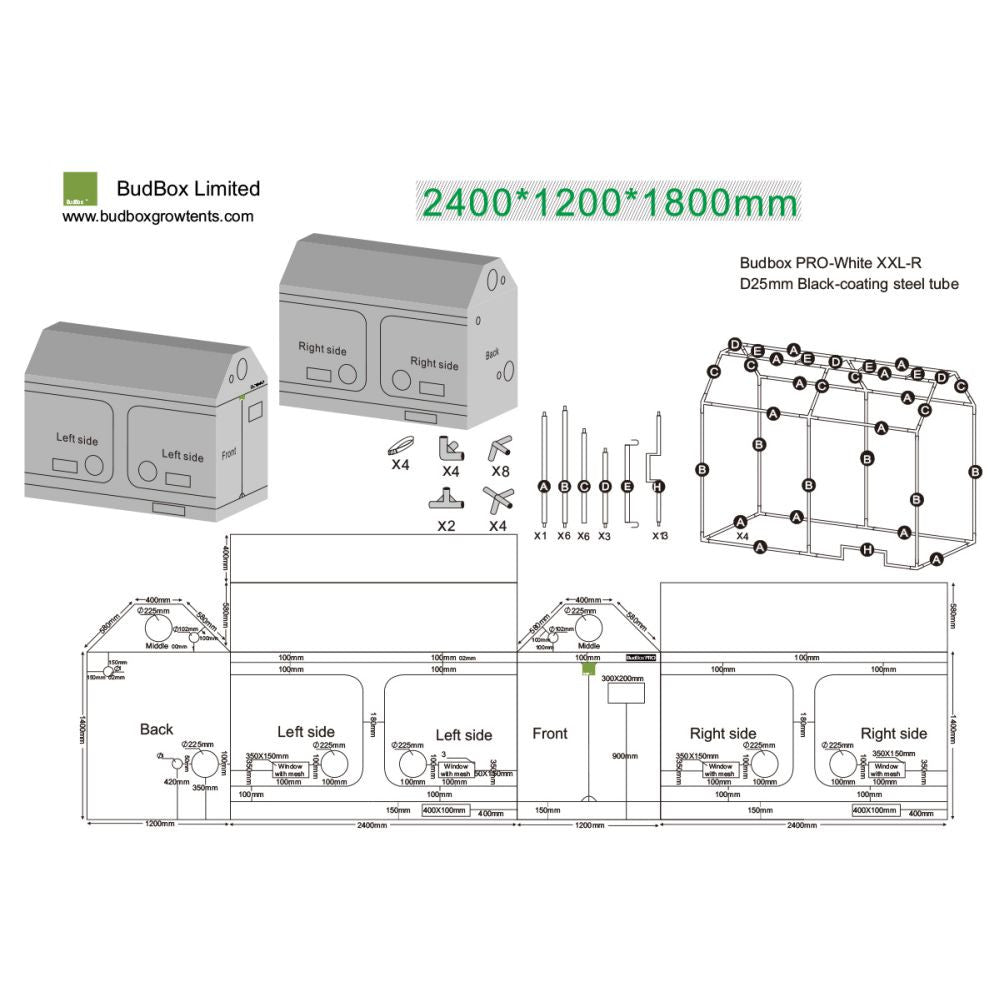 BudBox White PRO XXL-R 120x240x180 cm