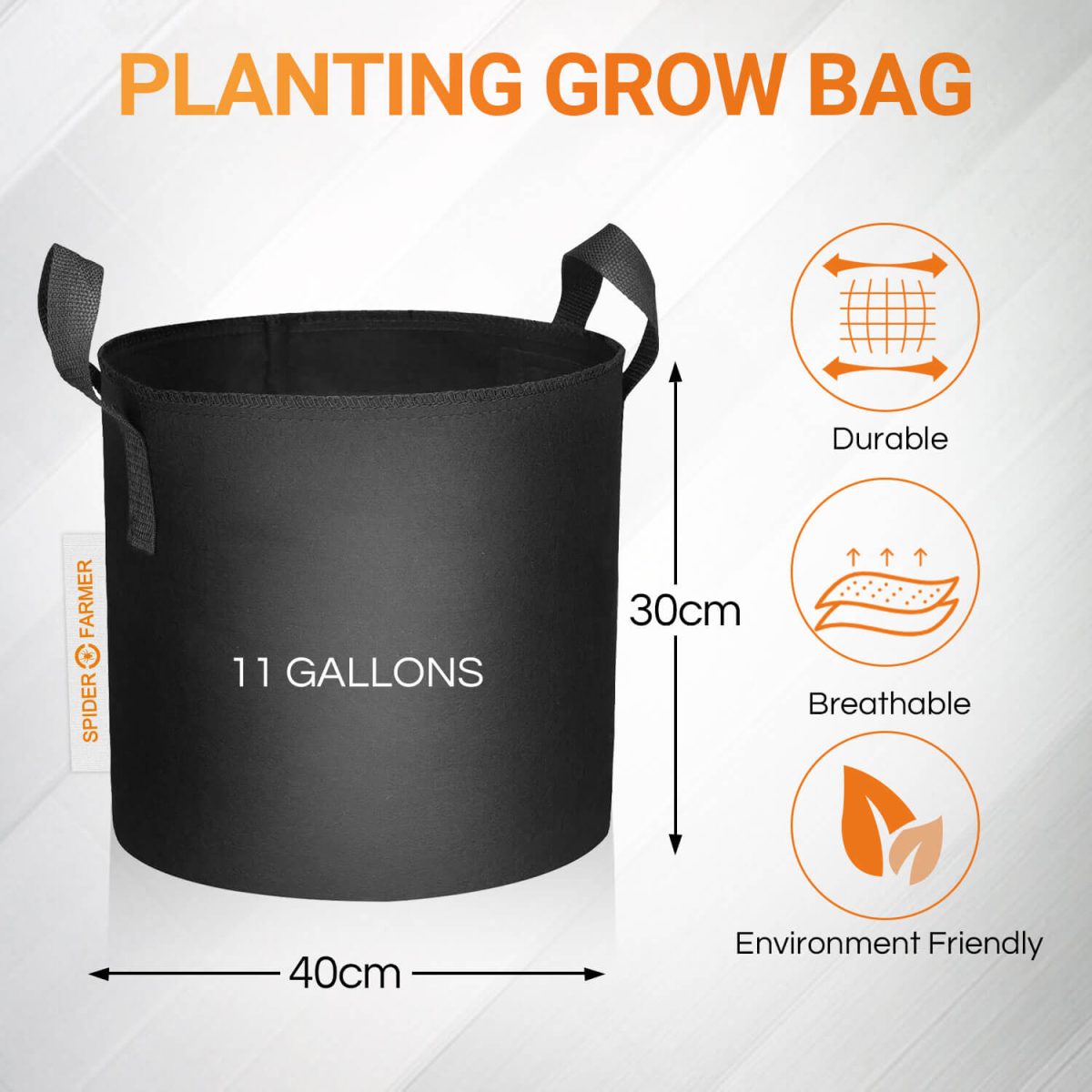 Spider Farmer 11 Gallon Planting Grow Bag 5 Packs Heavy Duty Plant Fabric Pots with Handles